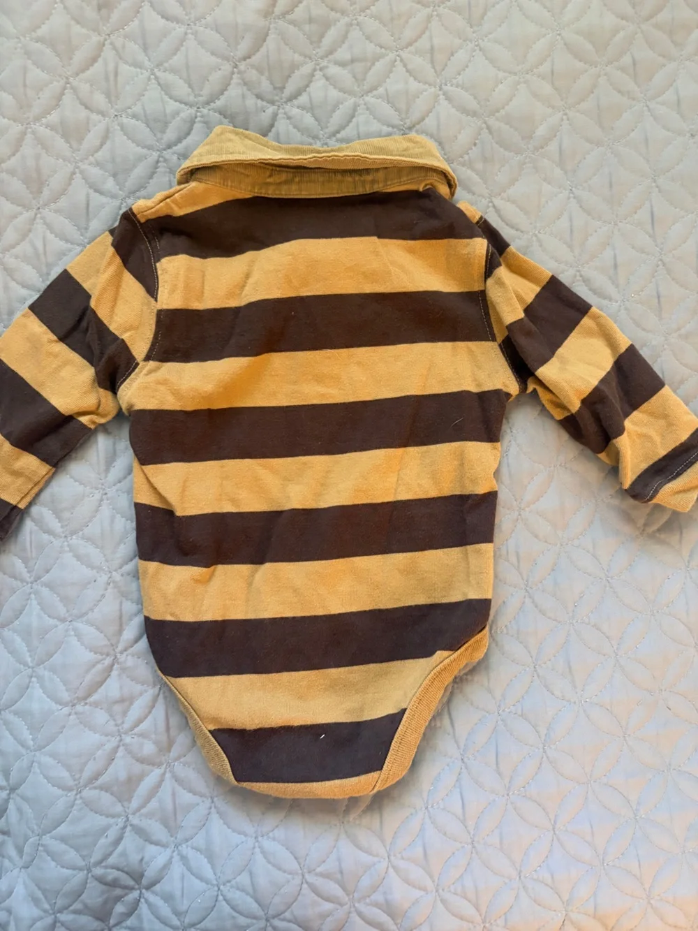 George Baby Boy 9m Striped Long Sleeve Polo Bodysuit - Brown & Tan